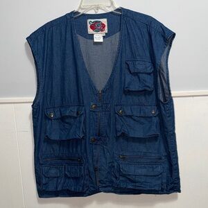 Protest Blues Denim Utility Vest with Multiple Pockets Vintage